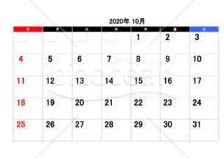 2020年１０月カレンダー　エクセル　無料