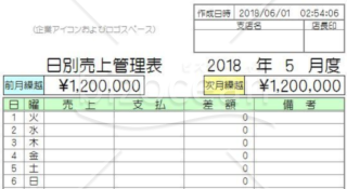 日別売上管理表(小規模小売店・飲食店用)