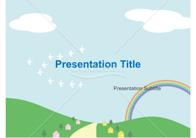 【Googleスライド】柔らかいイラストで青空と虹がかわいいデザインテンプレート