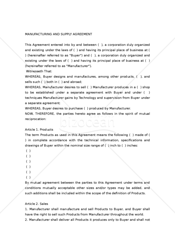【和・英対訳】製造供給契約書(1a018)／MANUFACTURING AND SUPPLY AGREEMENT