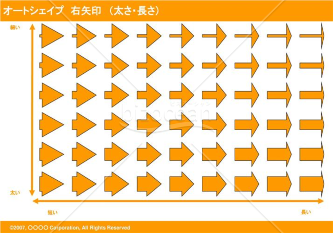 オートシェイプ　右矢印　（太さ・長さ）（オレンジ）