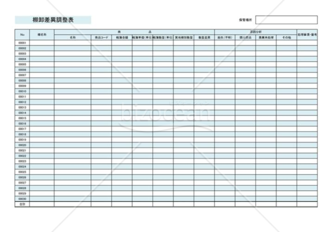 棚卸差異調整表
