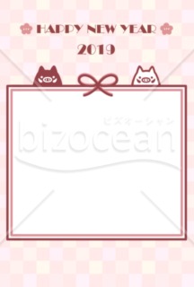 亥と水引のフレーム年賀状