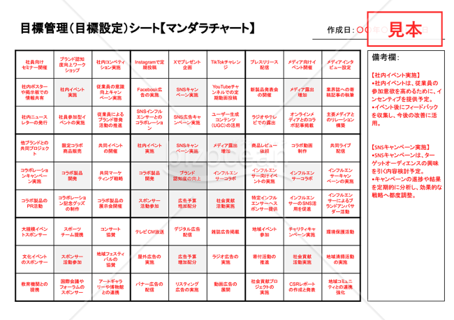 目標管理（目標設定）シート（マンダラチャート）・横・Google スライド【見本付き】