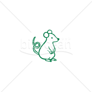 【イラスト】緑の線で描かれたシンプルなネズミのアイコン
