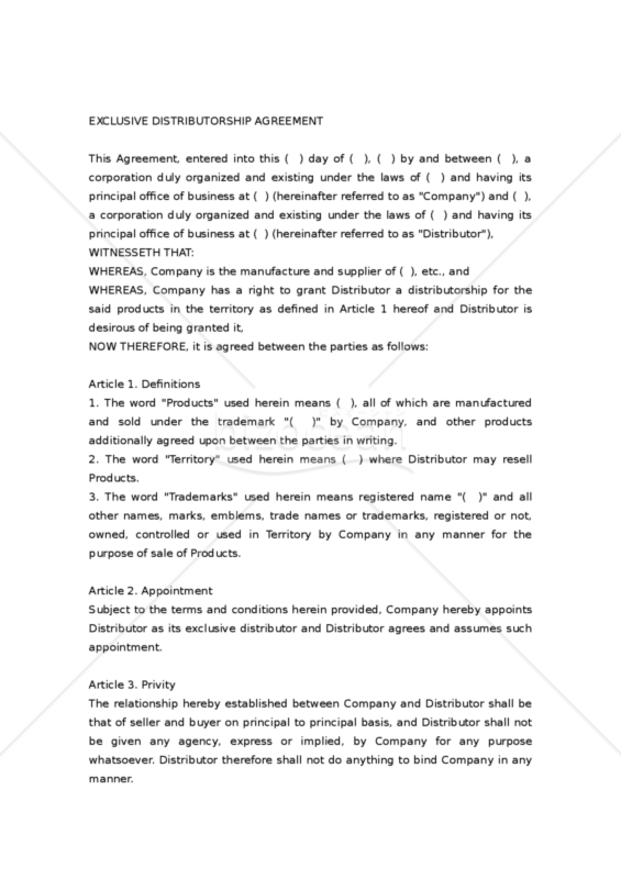 【和・英対訳】標準的一手販売店契約書(2a001)／EXCLUSIVE DISTRIBUTORSHIP AGREEMENT