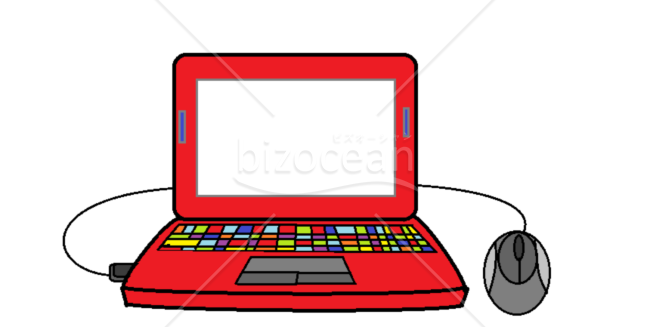 ノートパソコン　背景透明PNG　カラフル　赤　レッド　　パソコン教室