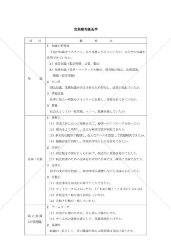 営業職考課基準
