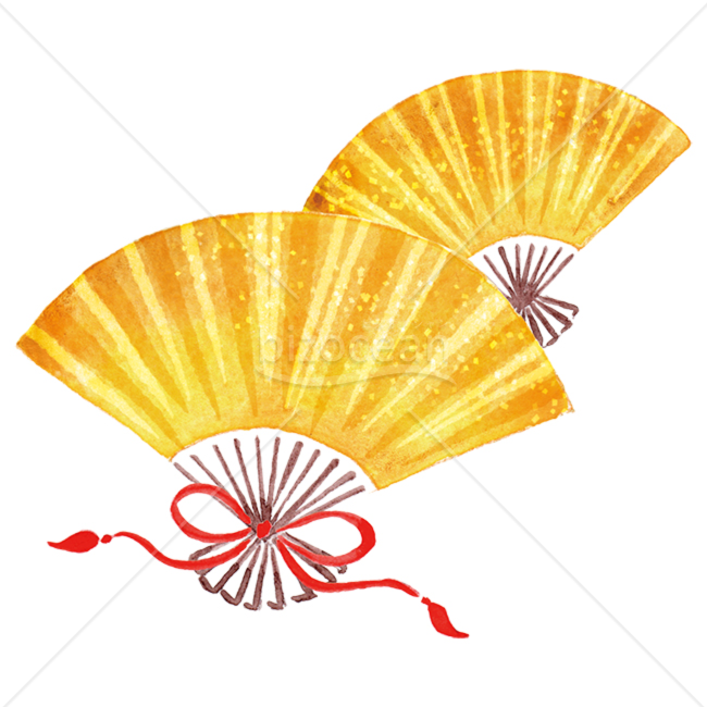 【イラスト】華やかな2つの金色の扇