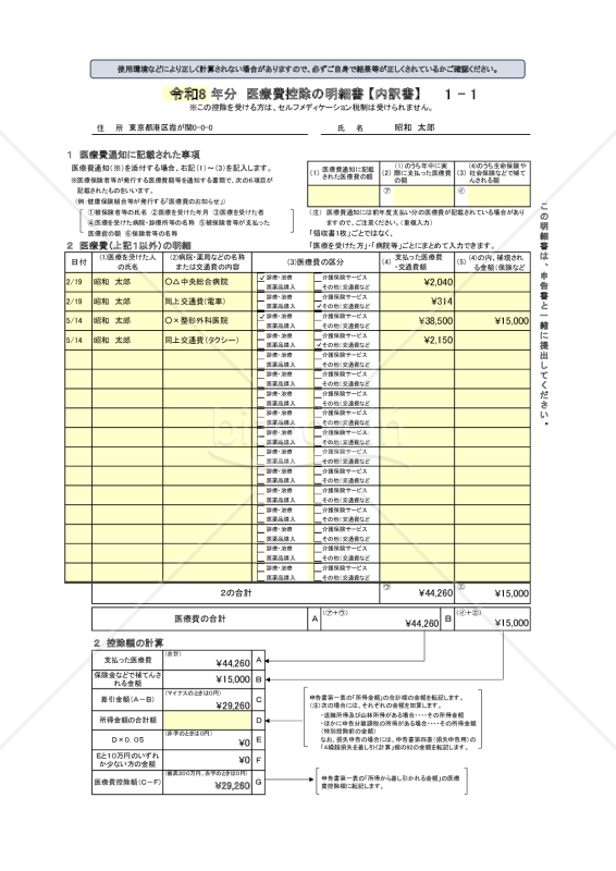 医療費控除の明細書（Excel簡易入力版）