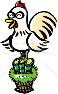 門松に笑顔の鶏が乗っているイラスト