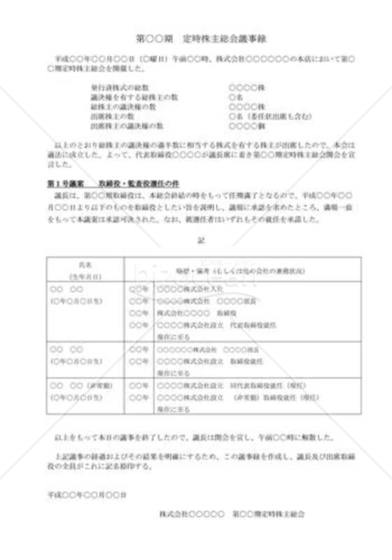 （株主総会議事録）取締役・監査役選任