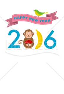 センスを持った猿とうぐいすが描かれた2016年版年賀状イラスト