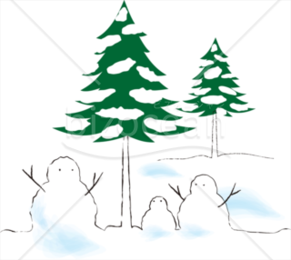 もみの木と雪だるまのイラスト