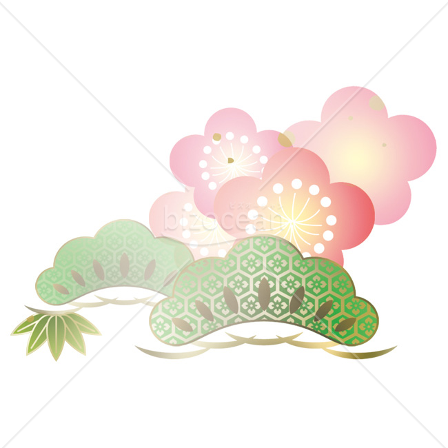 【2026年】「イラスト」吉祥文様「亀甲」をあしらった松と梅の和飾り