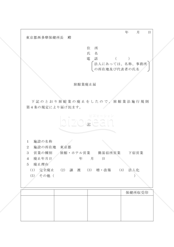 旅館業廃止届