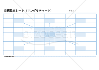 目標管理（目標設定）シート【ブルー】（マンダラチャート・PowerPoint）【見本付き】