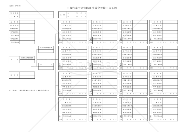 【全建統一様式 第4号】工事作業所災害防止協議会兼施工体系図