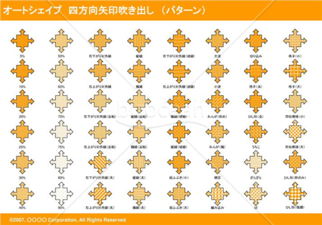 オートシェイプ　四方向矢印吹き出し　（パターン）　（オレンジ）