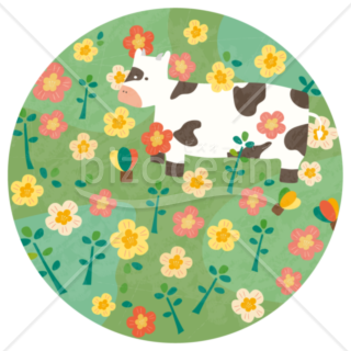 【png画像】牛とお花の挿絵