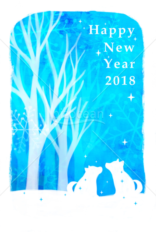 雪景色と二匹の犬の年賀状