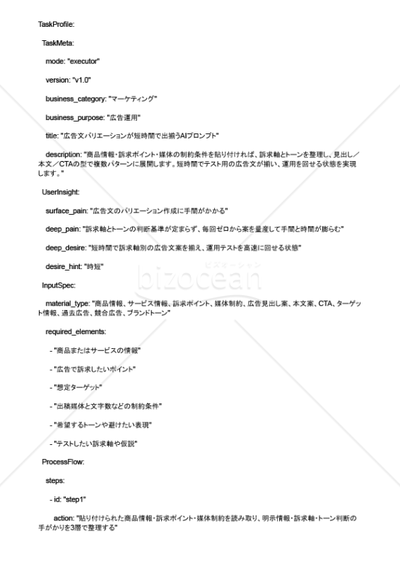 広告文バリエーションが短時間で出揃うAIプロンプト
