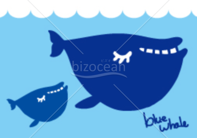 クジラの親子の暑中見舞いイラスト