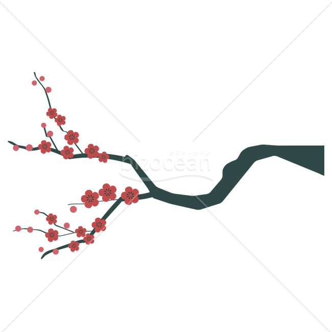 【2026年】「イラスト」横に伸びる赤い梅の枝