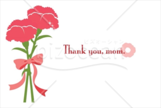 2輪のカーネーションと「Thank you mom」の母の日カード