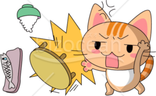 怒ってちゃぶ台をひっくり返す猫のイラスト～画像素材