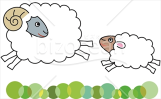 草原を駆ける親子2匹の羊イラスト