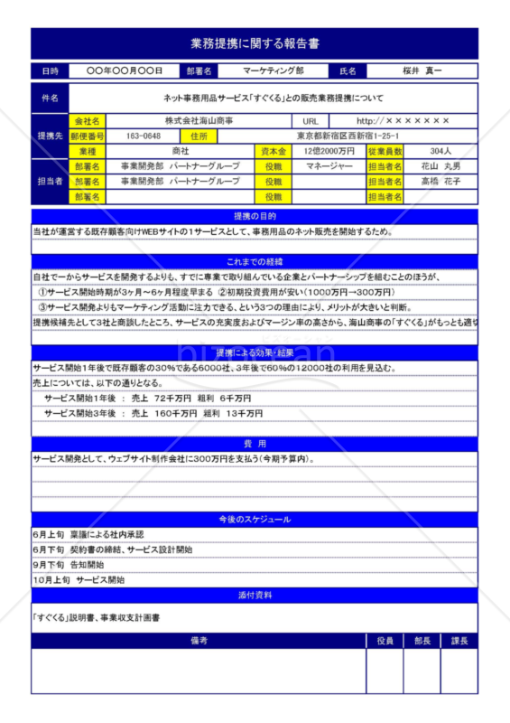Excelで作る業務提携の報告書（A4・1枚）