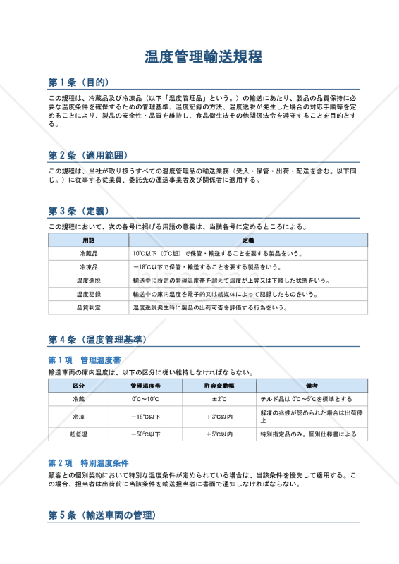 温度管理輸送規程