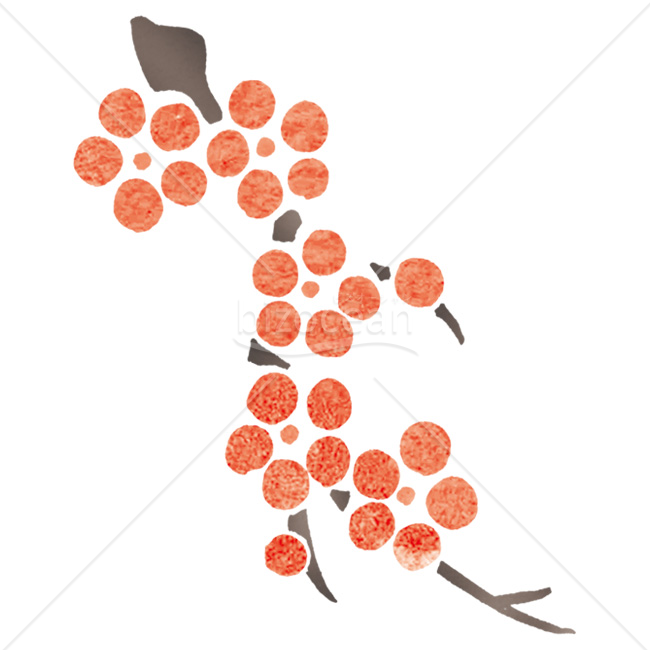 【2026年】「イラスト」版画風に描かれた朱色の梅の花
