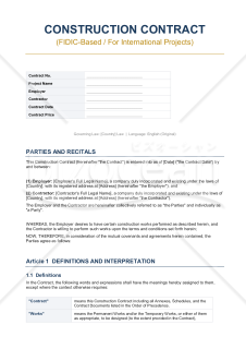 【FIDIC準拠版】〔参考和訳付〕CONSTRUCTION CONTRACT（建設工事請負契約書）