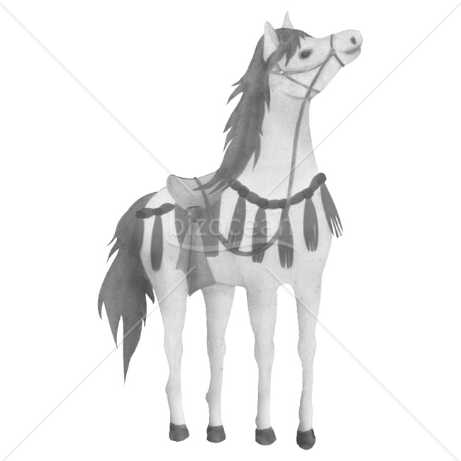 【2026年】「イラスト」水彩画風モノクロの飾り馬
