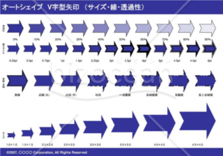 オートシェイプ　Ｖ字型矢印　（サイズ・線・透過性）　（ネイビー）