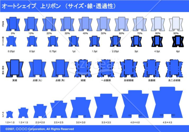 オートシェイプ　上リボン　（サイズ・線・透過性）（ブルー）
