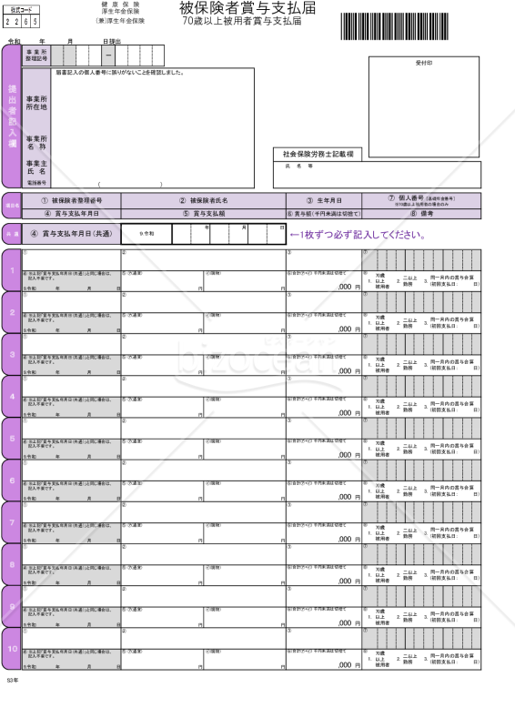 【様式改定対応】健康保険・厚生年金保険　被保険者賞与支払届／厚生年金保険　70歳以上被用者賞与支払届・Excel