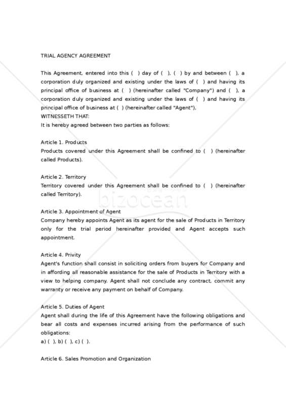 【和・英対訳】代理店契約書(トライアル)(3a014)／TRIAL AGENCY AGREEMENT