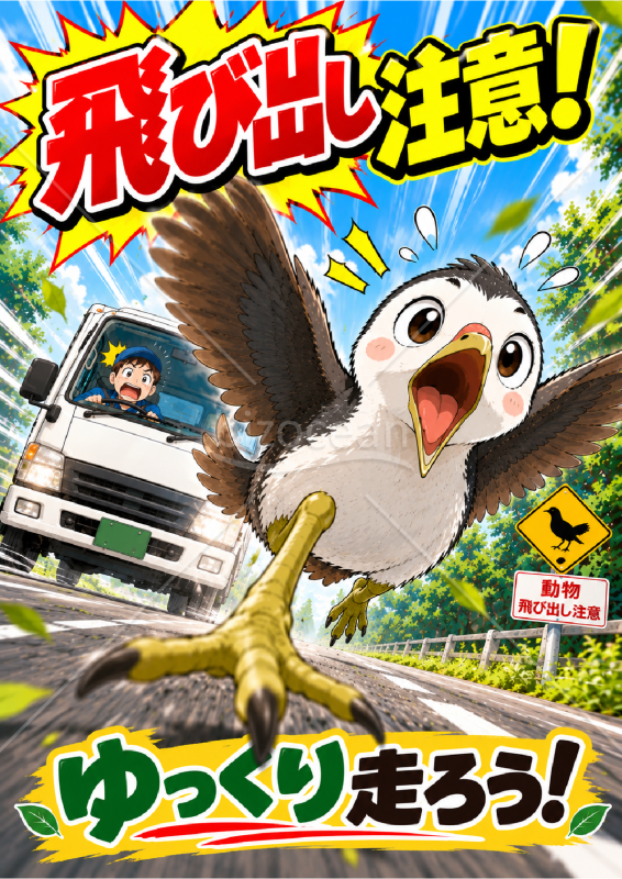 シロハラクイナ飛び出し注意｜安全運転啓発ポスター