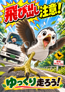 シロハラクイナ飛び出し注意｜安全運転啓発ポスター