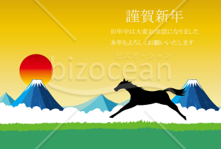 走る馬　背景金色