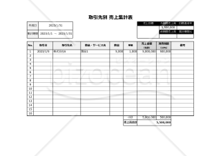 取引先別売上集計表（取引先別売上管理表・取引先別売上台帳）