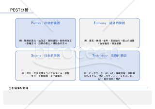 PEST分析表【ブルー・シンプル】政治や社会などの4点でマクロ環境を分析