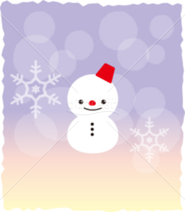 赤いバケツをかぶった雪だるまのイラスト