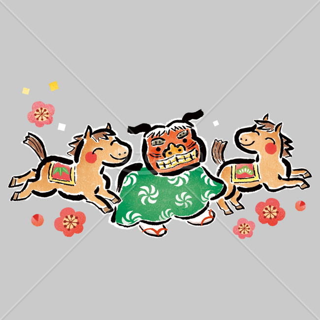 【2026年】「イラスト」獅子舞と干支の馬が踊る賑やかなデザイン