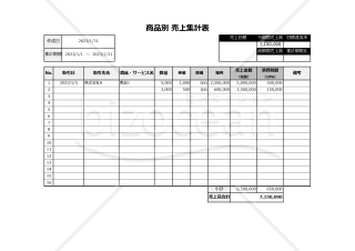 商品別売上集計表（商品別売上管理表・商品別売上台帳）