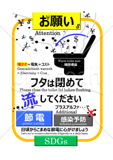 使用後はトイレのフタは閉めて（節電）
