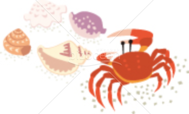 かにと貝殻の暑中見舞いイラスト